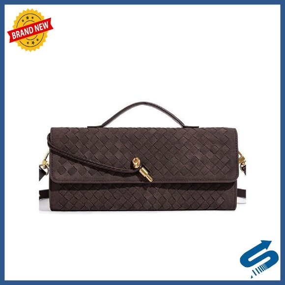 Suede Woven Evening Clutch Crossbody Bag with Metal Buckle